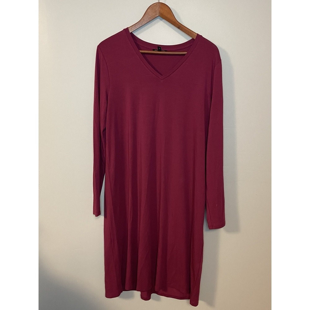 Eileen Fisher Maroon Long Sleeve Shift Dress Stretch Fabric Size M Women's
